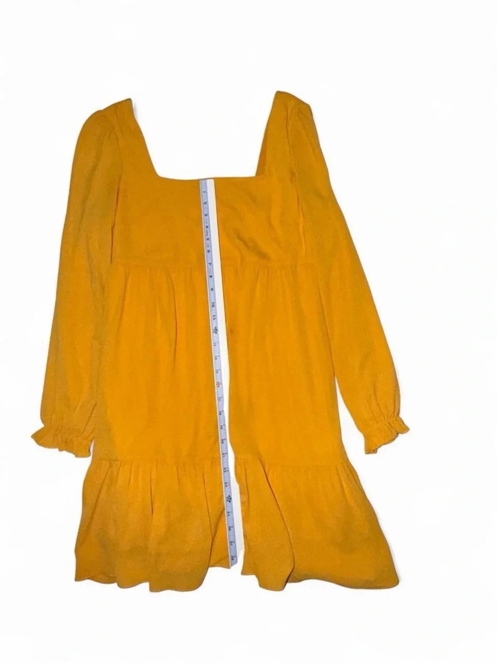 BCBG Square-Neck Tiered Mini Dress in Mustard